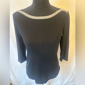 GAP The Bowery Super Soft Boatneck Top Black Gray Trim S